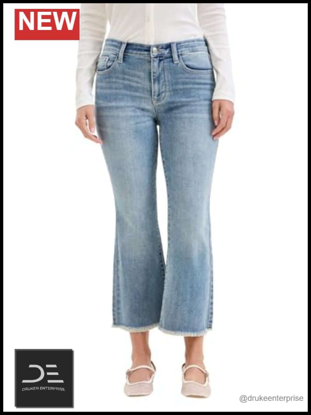 Women's Mid Rise Cropped Frayed Hem Kick Flare Jeans